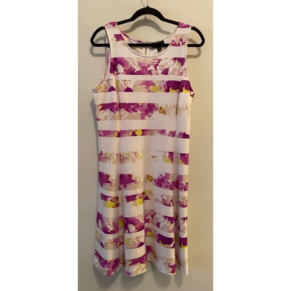 Worthington Fit Flare Dress Womens Sleeveless Floral Striped Size 12 - Picture 2 of 10